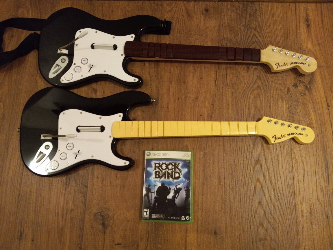 2 Fender Stratocaster Guitar Controllers For Xbox 360 And Rock Band Game