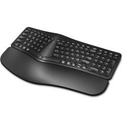 ☆ EDJO Ergonomic Wireless Keyboard Rechargeable, Bluetooth/2.4G Wireless Keyboard with Cushioned Wrist Rest, Multi-Device, Split Design, for Windows/M