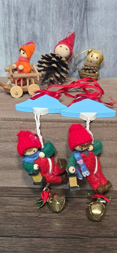 **Mid Century Vintage German Felt/Wood Ornaments**