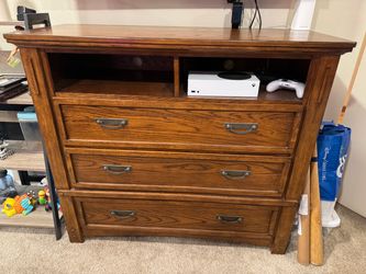 Wood Media Dresser with Open Shelves