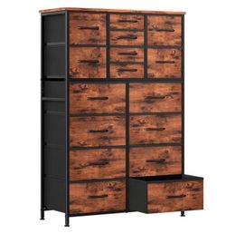 16-Drawer Fabric Storage Dresser Tower Organizer with Wood Top