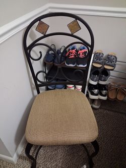 Black Wrought Iron Chair with Upholstered Seat
