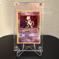Replica Holographic Mewtwo Pokemon Card in Acrylic Display Case and Stand