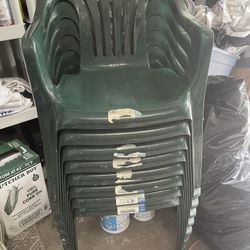 8 Plastic Green Chairs 