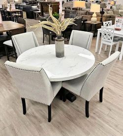 Marble top round dining table set