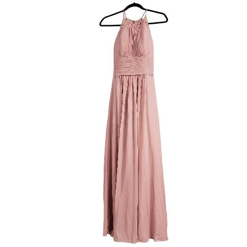 AZAZIE Dusty Rose Bridesmaid A Line Floor Length Lace Back Chiffon Dress Sz S/M