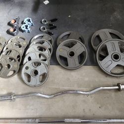 Weight Bench, Olympic Bar And Weights