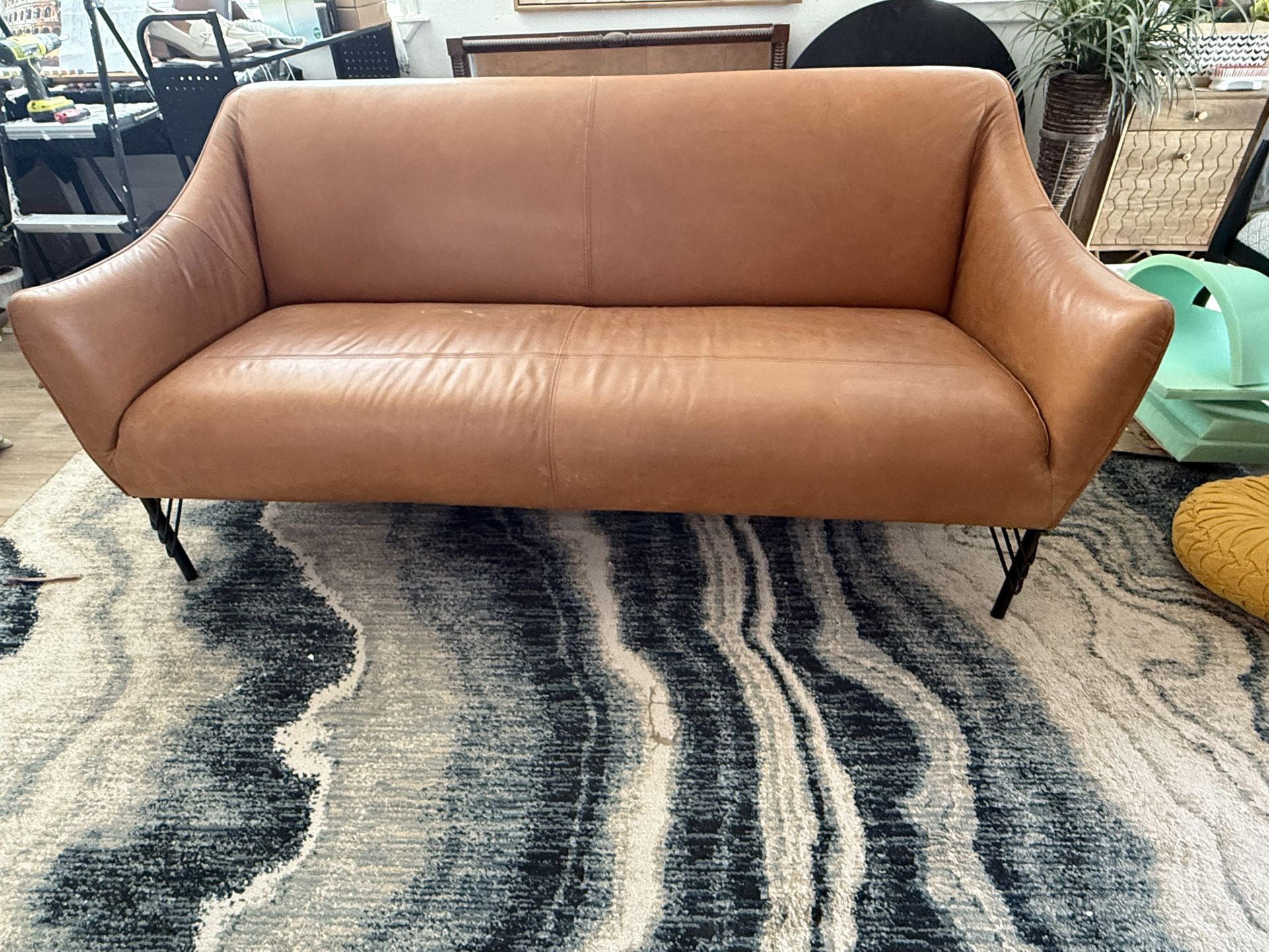 Mid Century Real Leather Couch