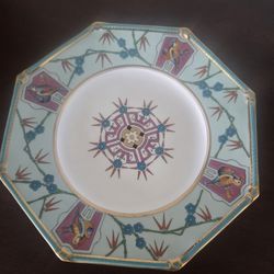 Antique Footed Plate. Porcelain Painted Birds. Rare
