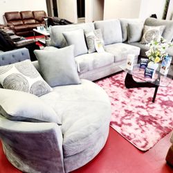 🔥New Velvet Sectional Sofa With Oversized Swivel Chair 🔥