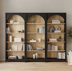 5 SHELF TALL BLACK/OAK BOOKCASES x3