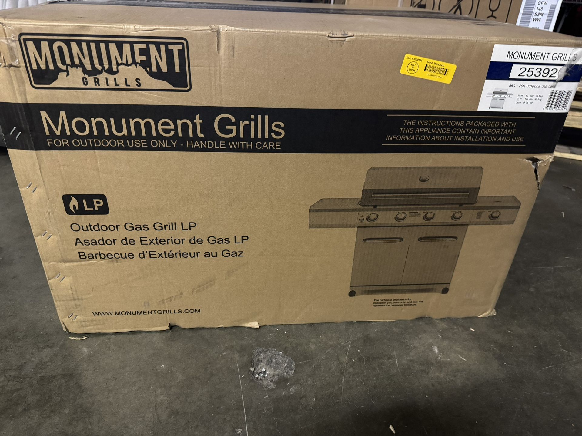 Monument Clearview Stainless Steel 4-Burner Liquid Propane and Natural Gas Grill with 1 Side Burner