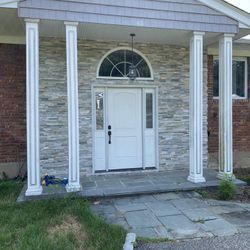 Front Door W/ Two Side Lights And 1/2 Round Window