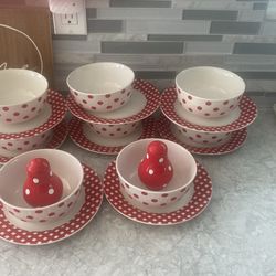 Pfaltzgraff White & Red Poke A Dot Salad Bowls & Plates