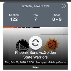 Suns v Warriors.  Thurs 2/5. Sec 122 r 7 x 2 Tix
