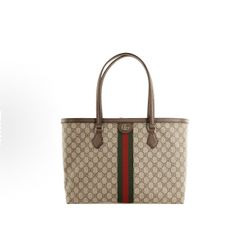 GUCCI Ophidia Old Flower Logo Striped Webbing Commuting Versatile Canvas Leather Large Capacity Tote Bag Single Shoulder Handbag (88)65