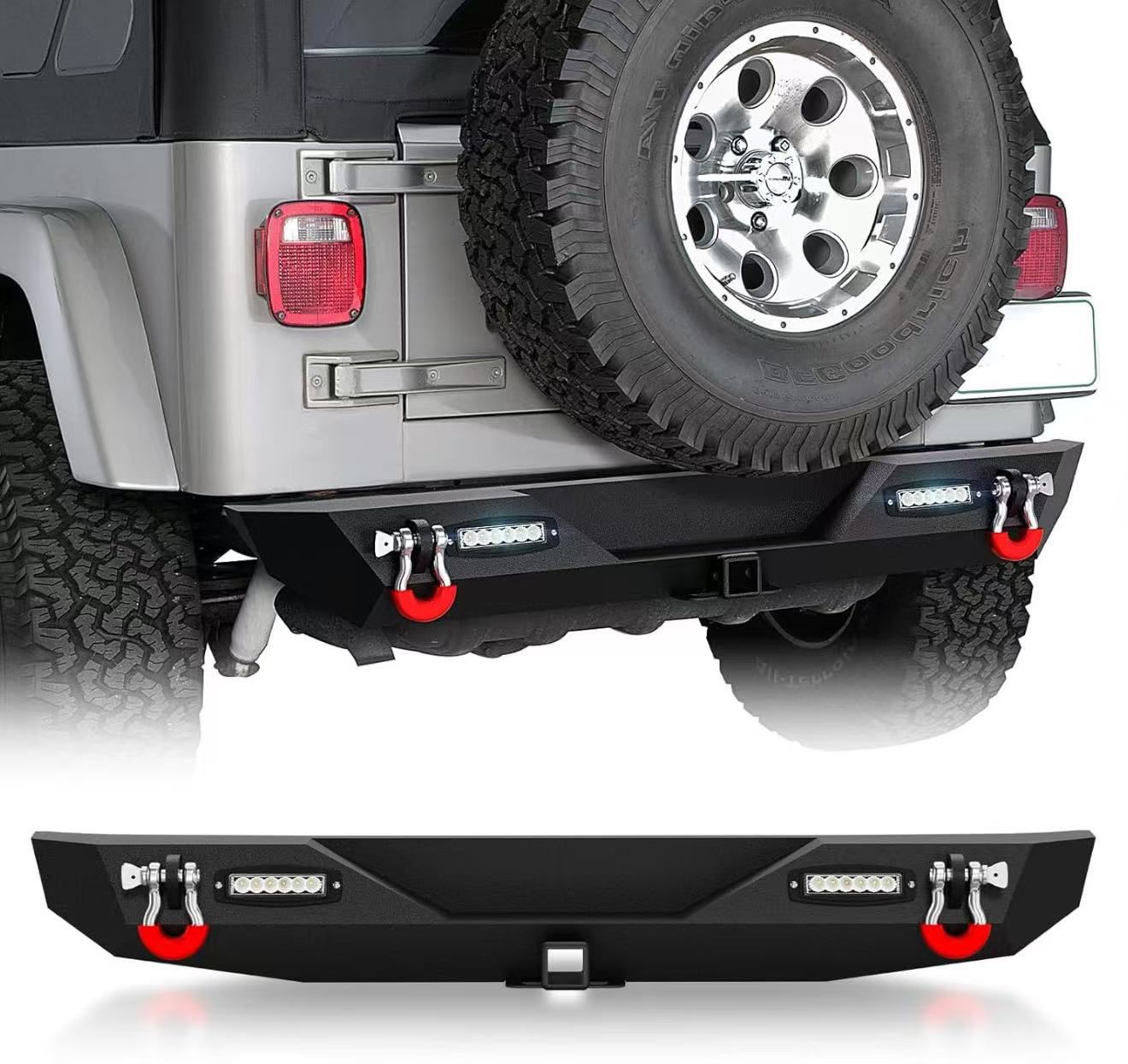Rear Bumper Compatible with 1(contact info removed) Jeep Wrangler TJ YJ LJ Paintable Armor & D-rings Off-Road Bumper Equipped with 2" Hitch Receiver