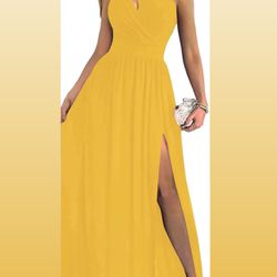 Brand New Size (Small) Yellow One Shoulder High Split Cutout Sleeveless Elegant Party Maxi Dress