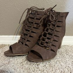 Brown Lace Up Heels