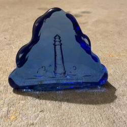Dark Blue Carved Lighthouse Paperweight 