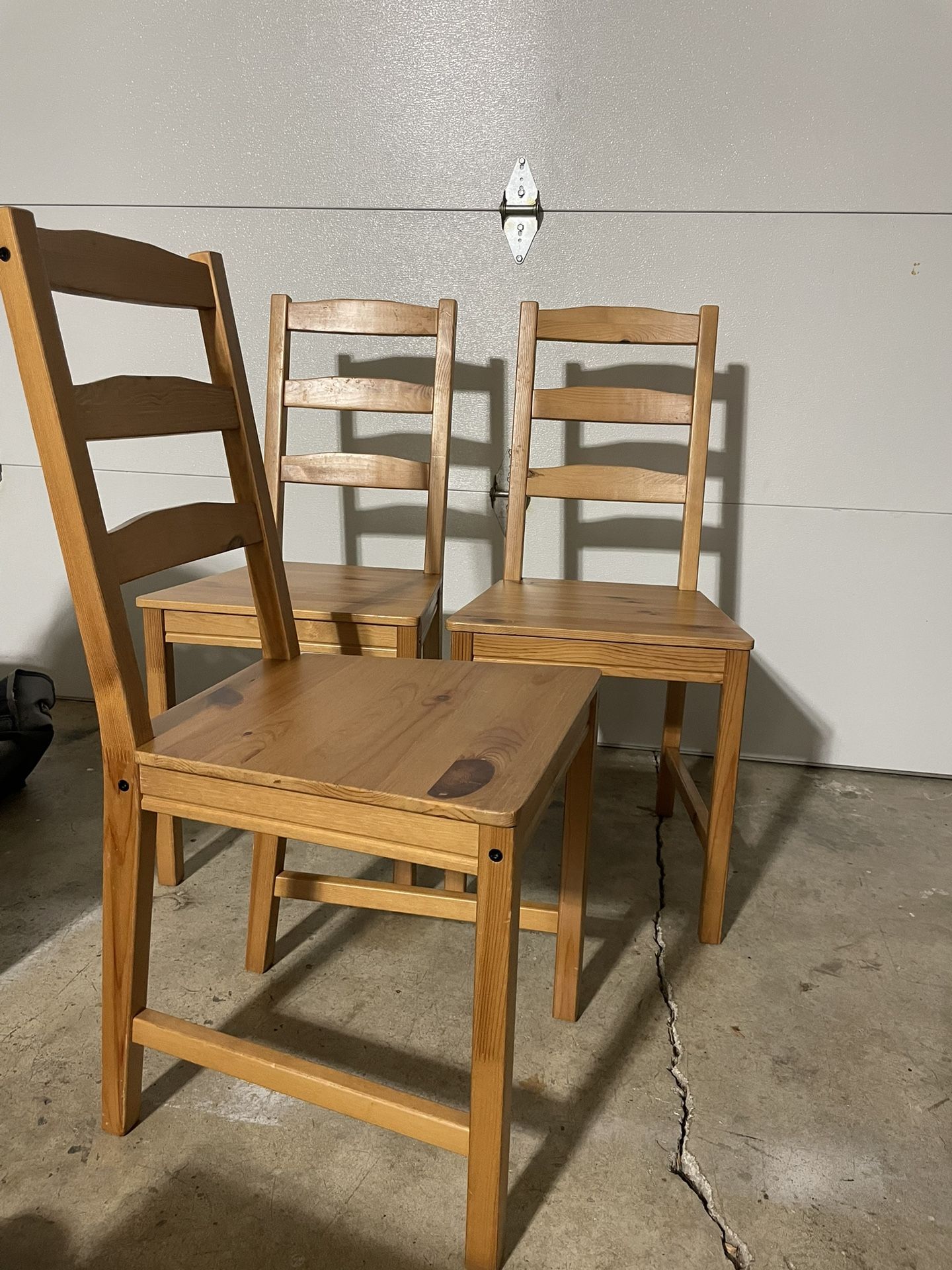 Three dining chairs, wooden