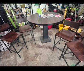 Round Wood and Metal Pub Table