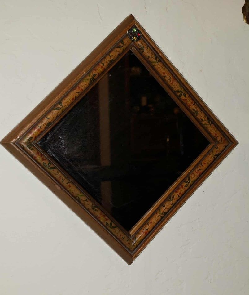 VINTAGE BEADED FLORAL FLOWER WOOD FRAME TABLE MIRROR WALL ART DECOR