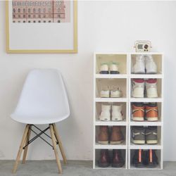 New In Box 12 Shoe Storage Box Plastic Stackable Shoe Container Off White