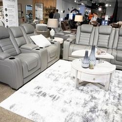 Backtrack Gray Power Reclining Sofa With Power Headrest and Massage

