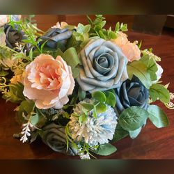 10” Round Dusty Blue & Pink Artificial Centerpieces. $20 each (or all 7 for $120)