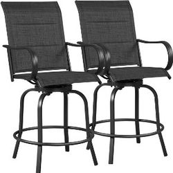 Set of 2 Texteline Patio Bistro Chairs, Outdoor Swivel Bar Stools with High Back and Armrest , Outdoor Furniture for Garden, Lawn, Courtyard and Balco