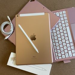 iPad 7th Generation (Rosegold - Pink) 32GB WiFi + Cellular with keyboard, pen & Accessories 