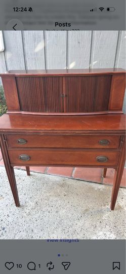 Vintage solid wood flip top secretary desk with drawers