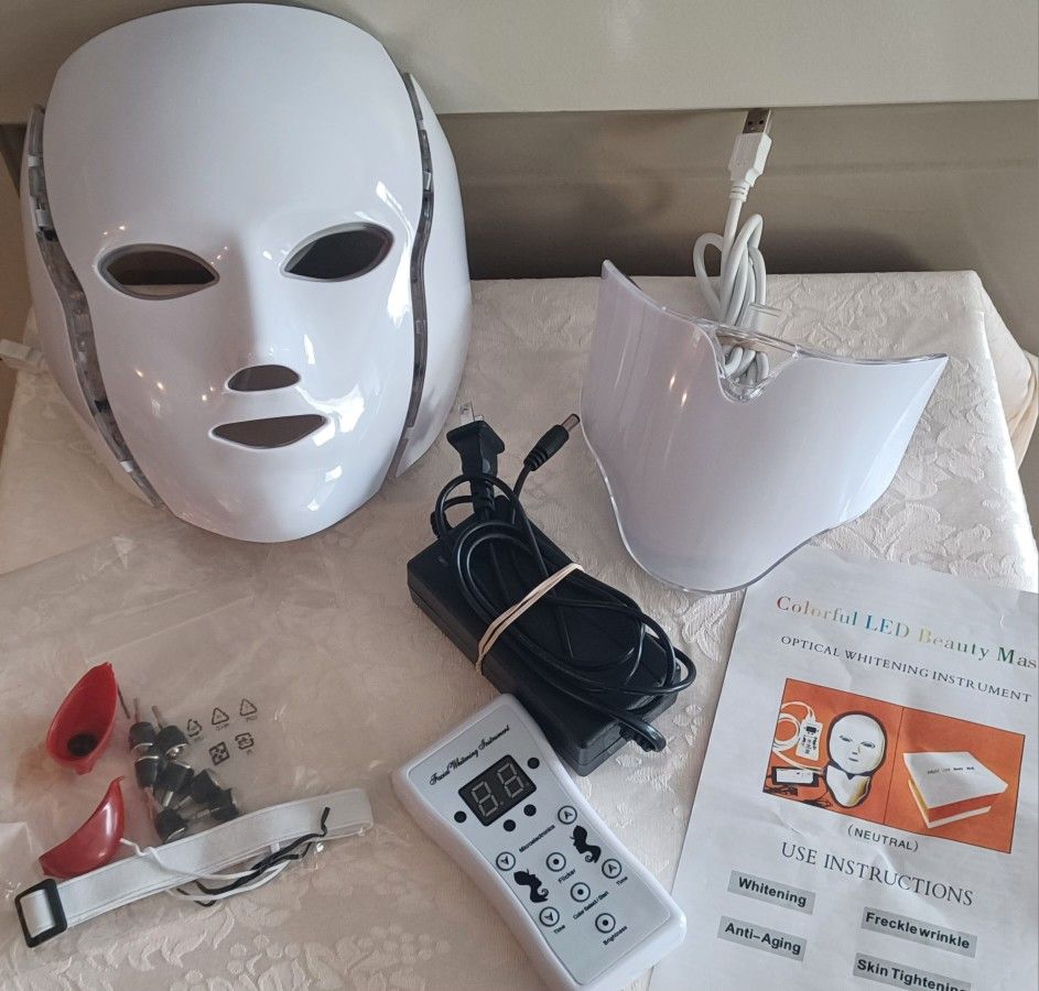 LED Photon Face Neck Mask 7 Color Light Facial Mask Therapy Skin Rejuvenation