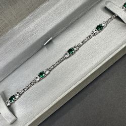 Lab-Created Emerald and White Topaz Bracelet in Sterling Silver - 7.25"