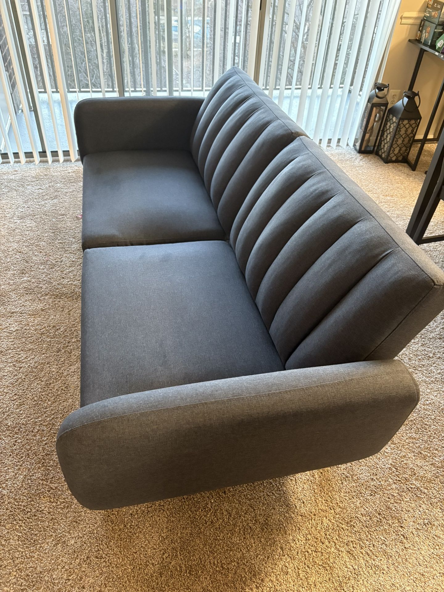 Blue Linen Convertible Couch – Turns into a Bed!