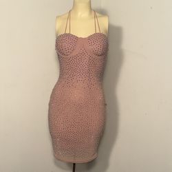 Rhinestone Pink Mini Dress