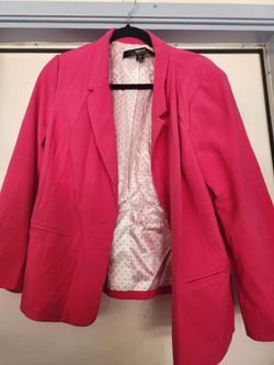 Kensie Hot Pink Blazer Jacket Polka Dot Lining - Size XL