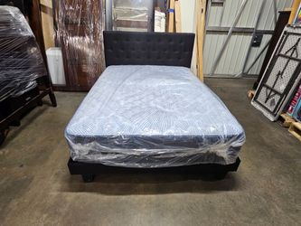 Black Upholstered Bed Frame with Mattress