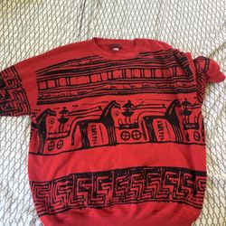 Red sweatshirt with black geometric and tribal-styl Mens XXL