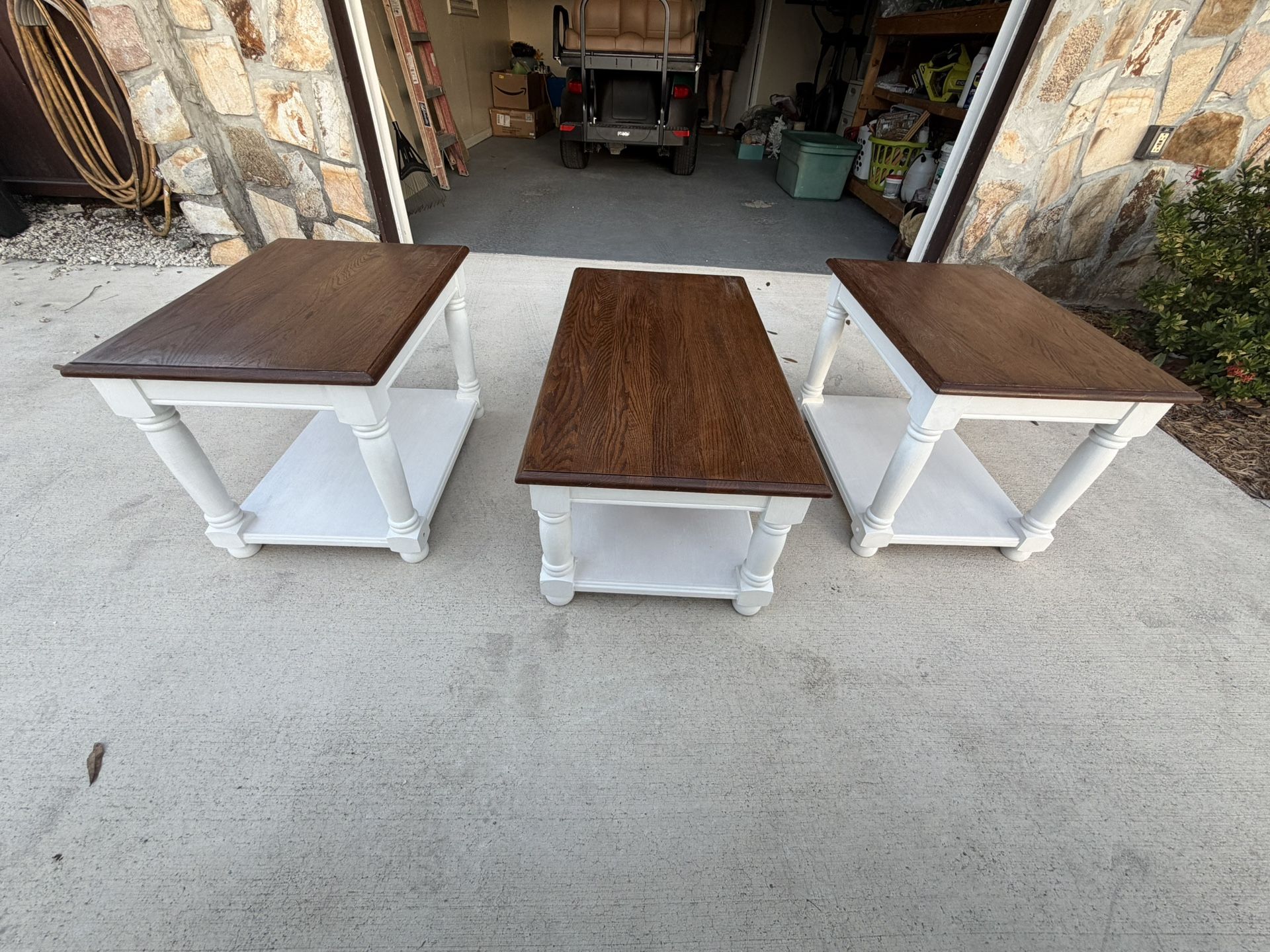Solid Wood Coffee Table + 2 Matching End Tables – Full Set!