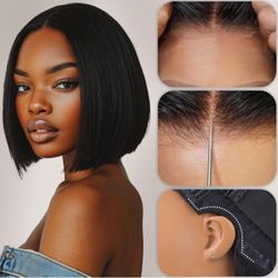 NEW/SEALED 8 Inch Straight Bob Wig Human Hair, 5x5 Ultra-fitted HD Lace Bob Glueless Wigs Human Hair 180% Density Pre Plucked Hairline Bleached Knots 