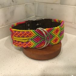 Handmade Dog Collar – 19.5” Large – Citrus Diamond Pattern