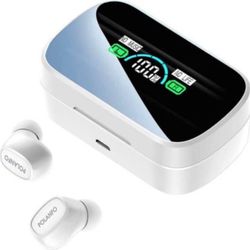 Bluetooth Headphones Polanfo Wireless Earbuds with LED Mirror Display Charging 