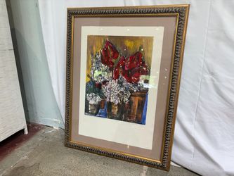 Expressive Embossed Floral Still Life in Ornate Gold Frame