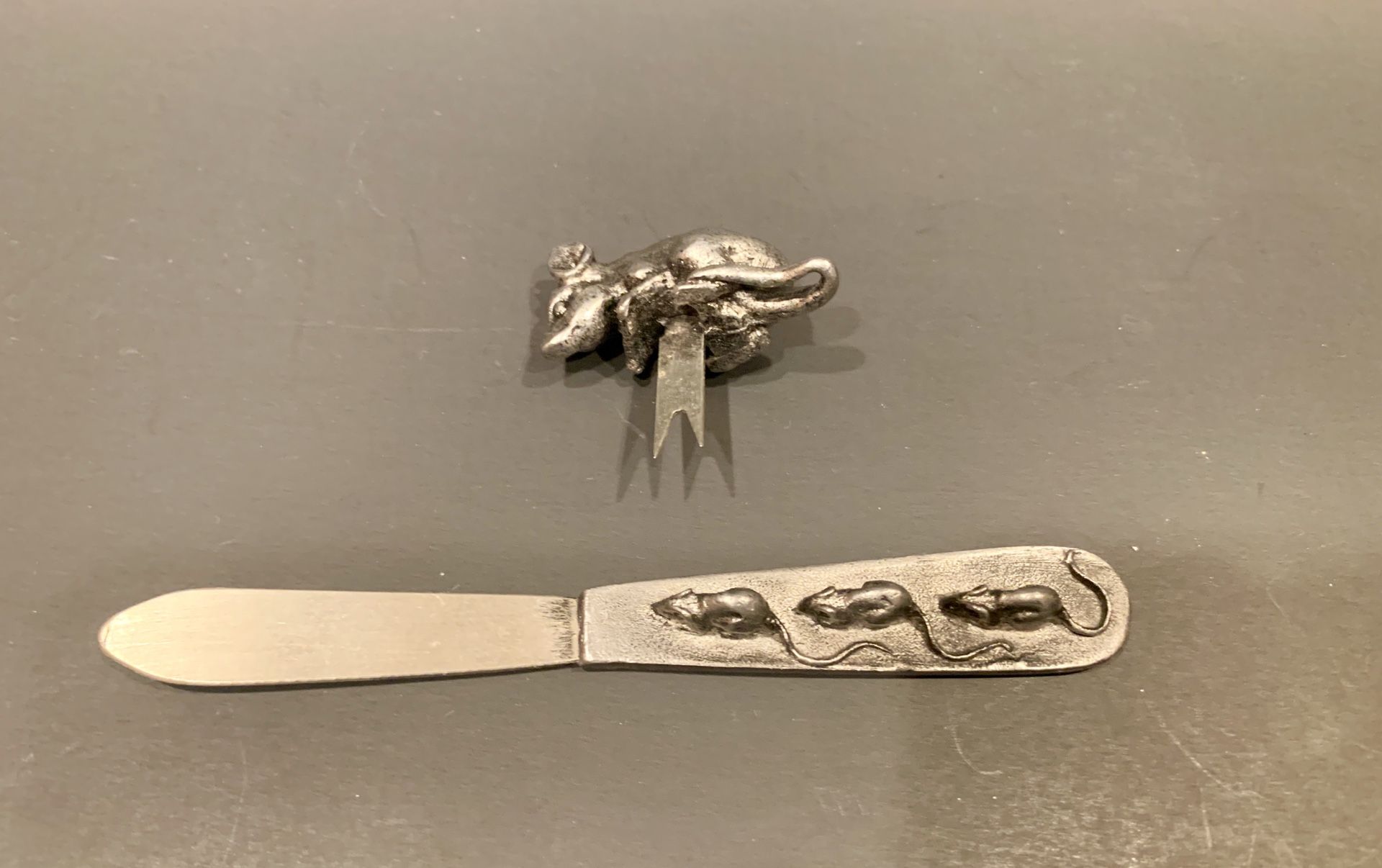 Vintage Metzke Pewter 3 Cheese Knife and Mouse Pick