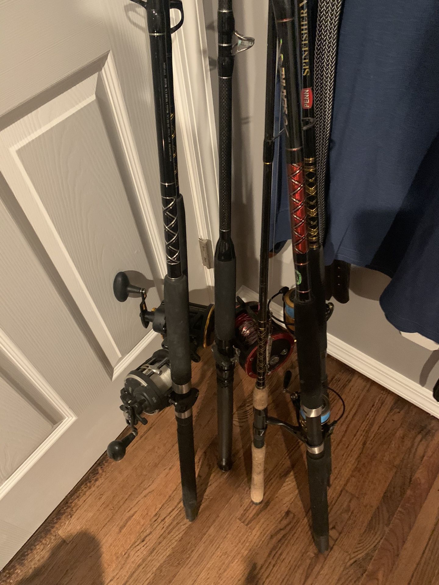 5 fishing rod and reel set ups and one rod
