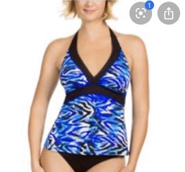 NWT Womens Miraclesuit Slimming Tankini Halter Blue Top