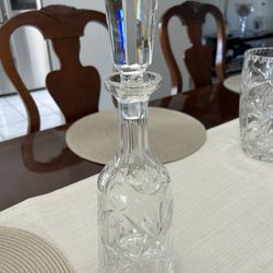 Vintage Heavy Cut Glass Decanter With Stopper. Liquor Bottle 