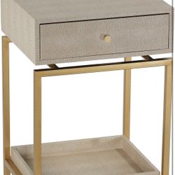 Cortesi Home Everett Nightstand End Table, 24.5" High, Beige